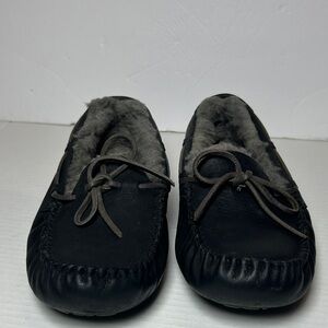 UGG Men's Black Leather Slip-Ons with Gray Lining